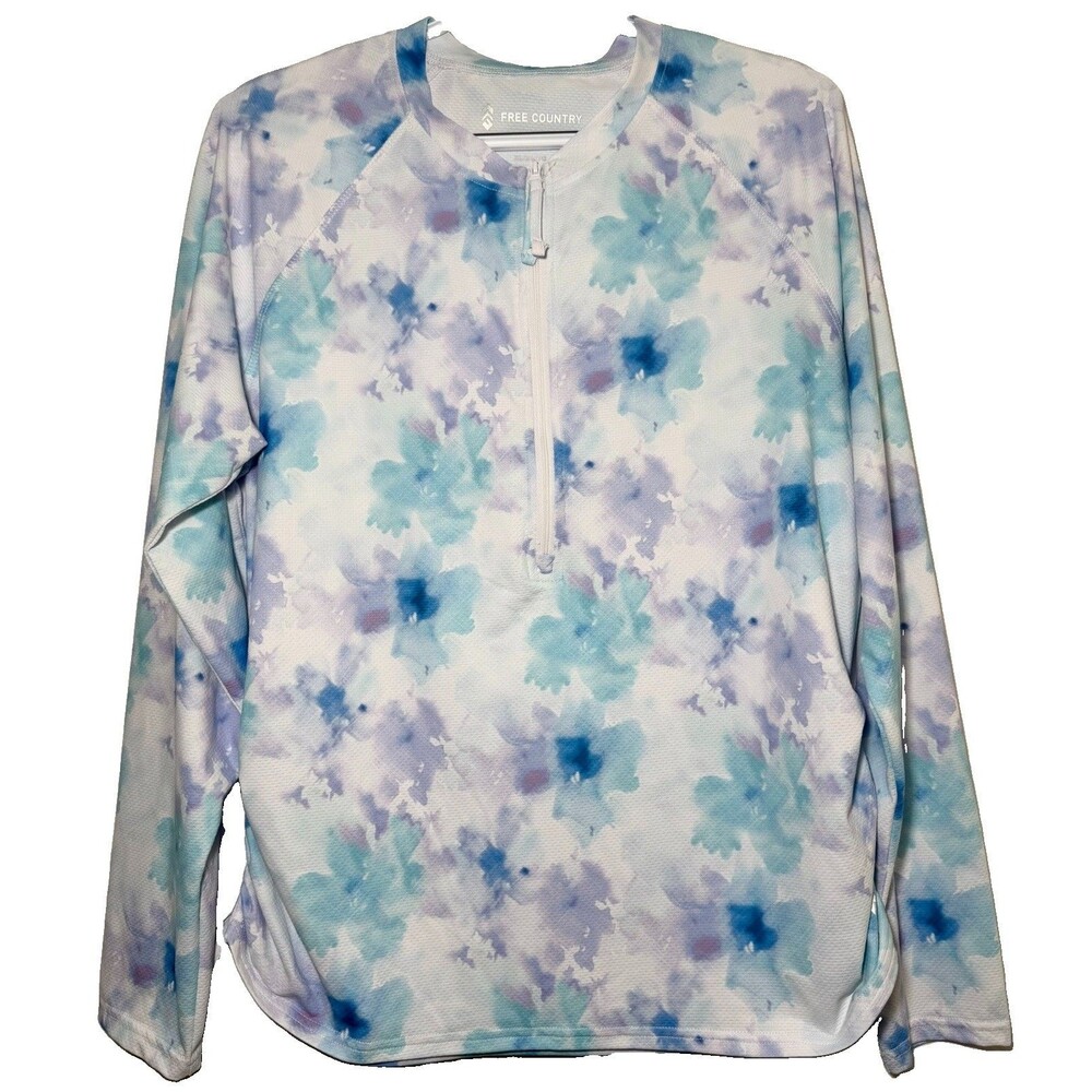 Free Country Women’s XL UPF 50+ Quarter Zip Floral Active Pullover Top